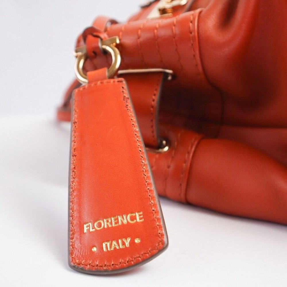 Salvatore Ferragamo Terracotta Women Leather Buckled Tote Handbag Made Italy - Picture 10 of 12